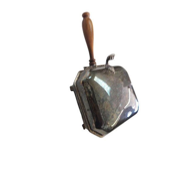 Antique Silver Footed Silent Butler Crumb Catcher Wood Handle - Picture 10 of 14